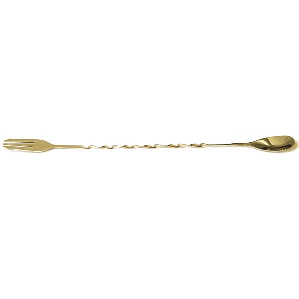 Biradlı Brd-682-Altın Burgulu Çatallı Bar Kaşık Altın 33 Cm