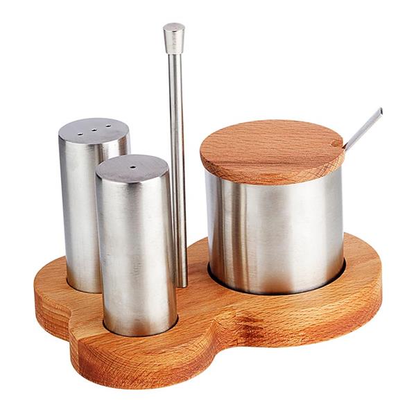 Biradlı Grv-242 3 Lü Tuzluk Baharatlık Takımı Standlı 16x11 Cm Mat