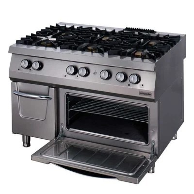 Öztiryakiler 700 Seri Kuzine Fırınlı Gazlı 6 Açık Ateş 120*70*85 (Lp)-3X6 Kw+3X7,5 Kw +7 Kw Gazlı Fırın