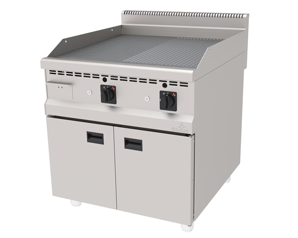 Atalay AGI-890-ND-CR Gazlı Pleyt Izgara Yarı Oluklu Yarı Düz Yüzey Ce Belgeli Alt Dolaplı 80x90x85